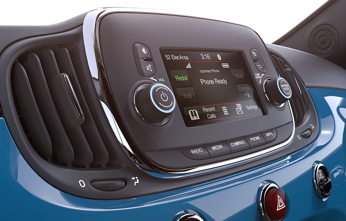 Fiat 500 interior blue radio